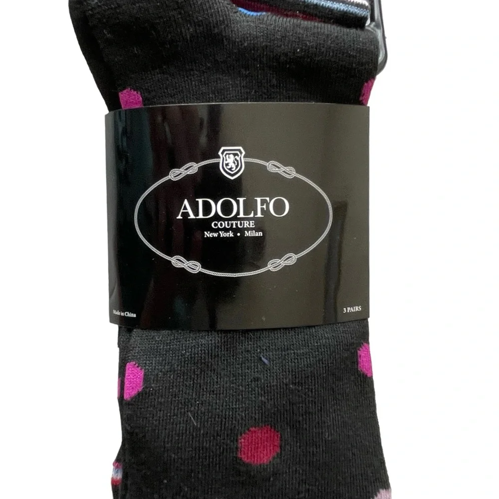 Men's ADOLFO Couture Dress Socks Black with Dots Stripes 3-Pair Pack Size 10-13